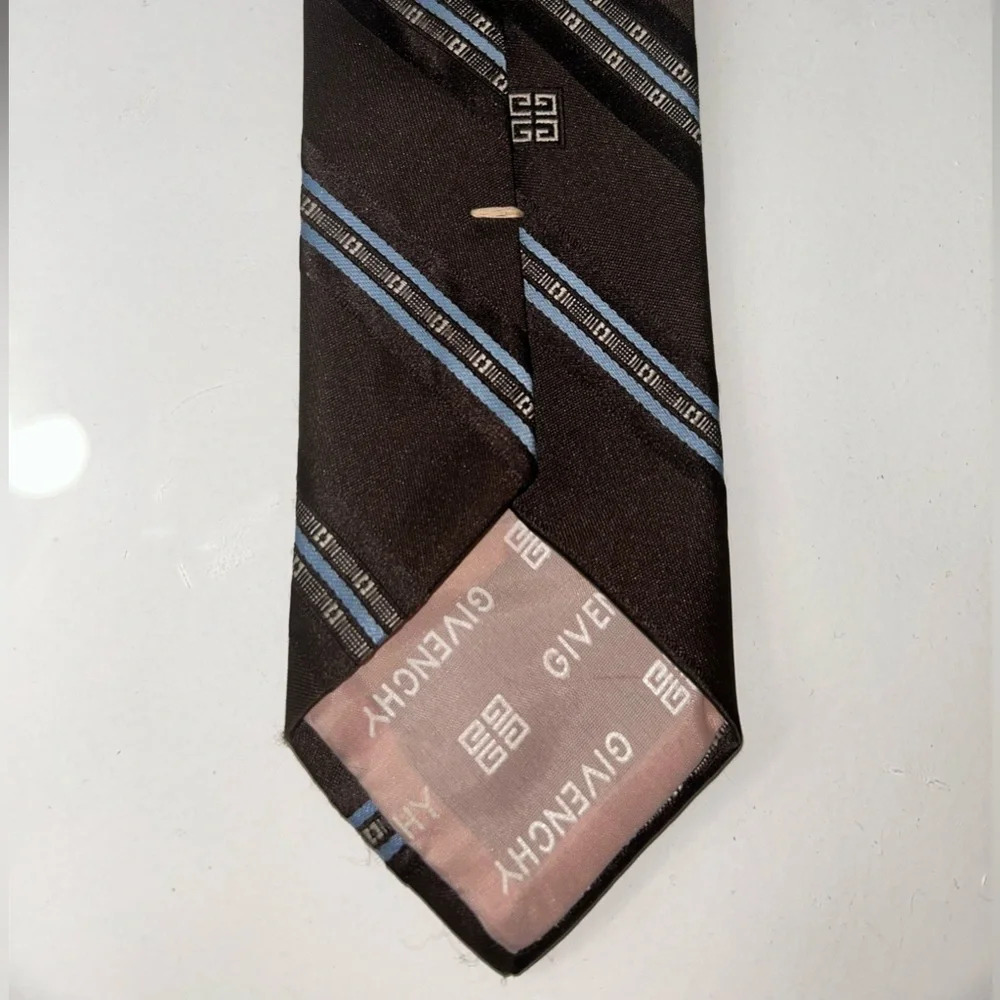 Givenchy Brown and Blue Striped Neck Tie - Picture 5 of 8